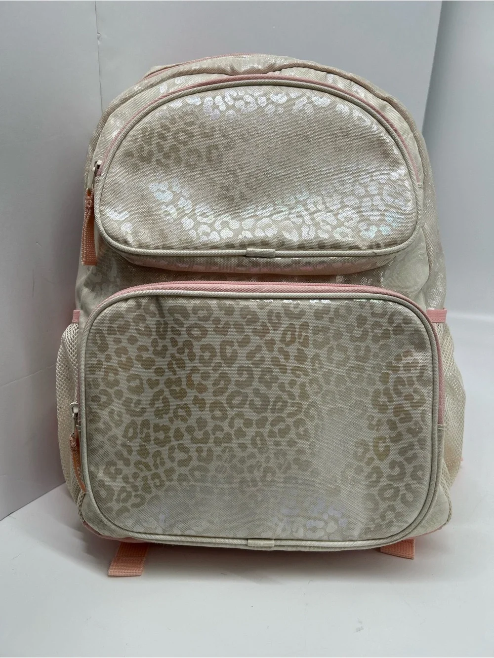 Cat And Jack Leopard Print Backpack in Cream & Pink